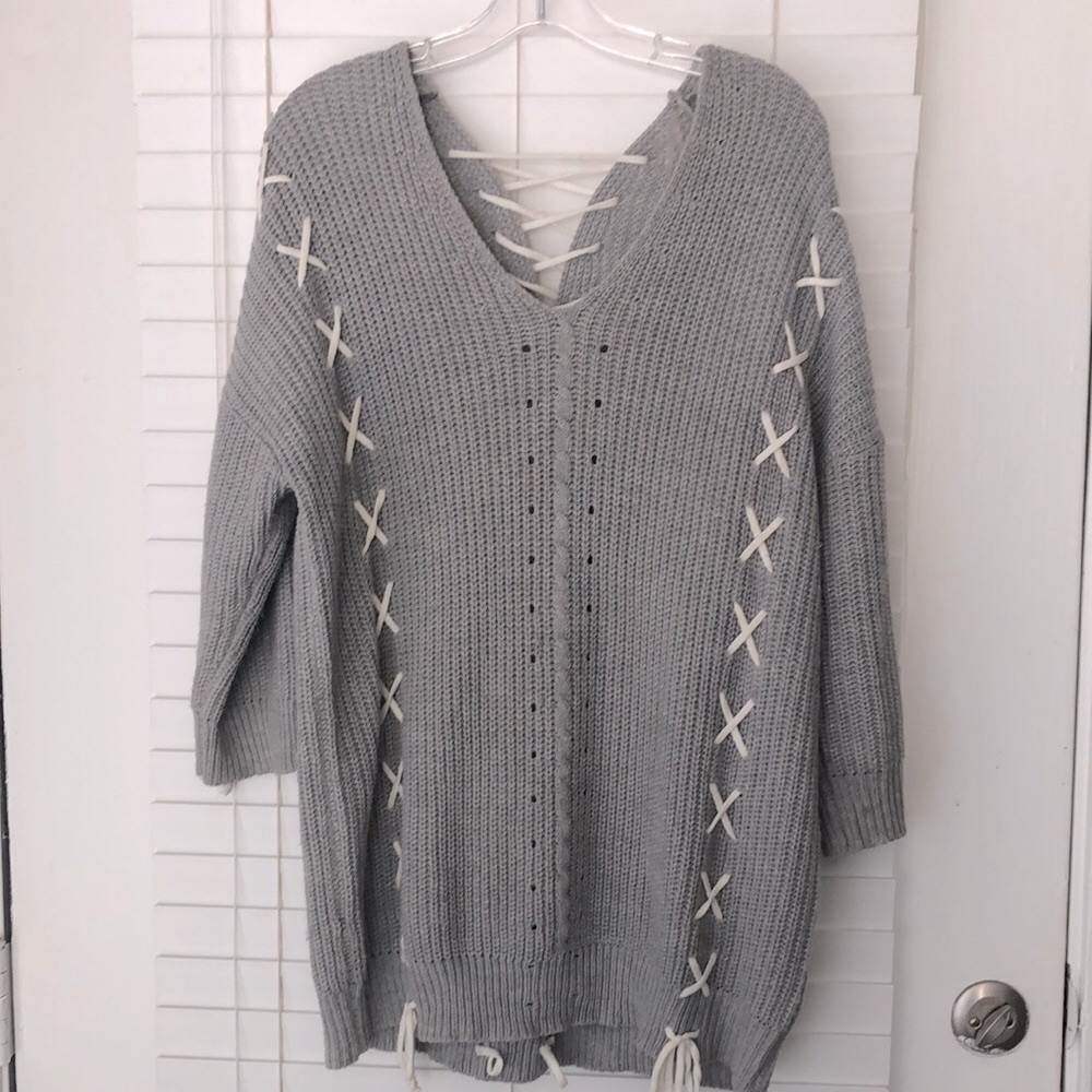 True Craft Sweater Gray Lace up SZ XL